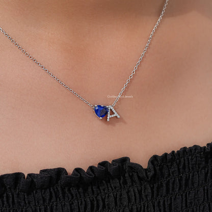 Sapphire Heart Gemstone Initial Letter Pendant