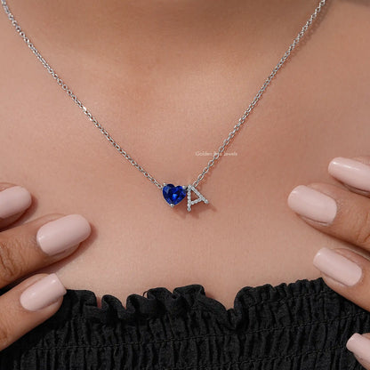 Sapphire Heart Gemstone Initial Letter Pendant