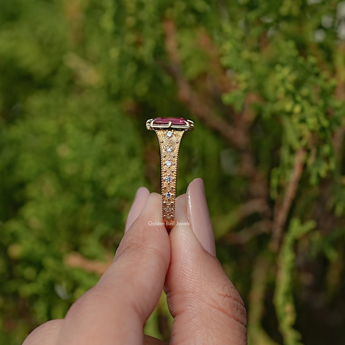 Cushion Alexandrite Gemstone Accent Stone Ring