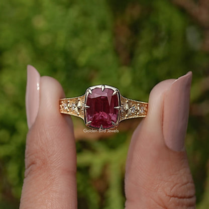 Cushion Alexandrite Gemstone Accent Stone Ring