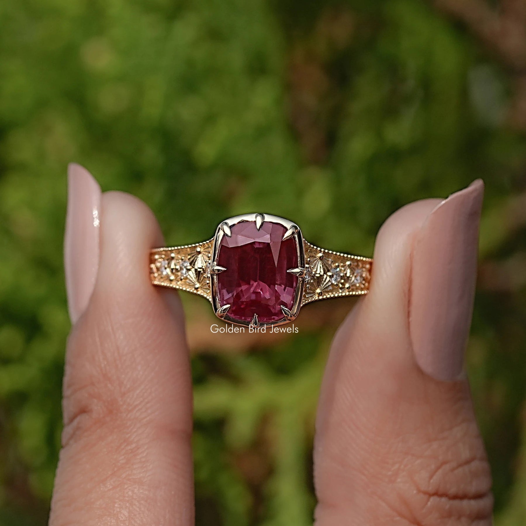 Cushion Alexandrite Gemstone Accent Stone Ring