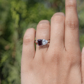 In finger view of Heart Cut Moissanite Solitaire Ring