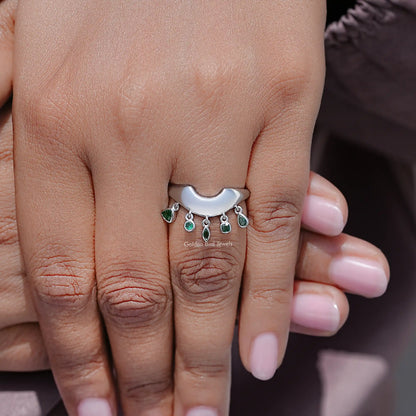Multi Shape Gemstone Curved Bezel Set Engagement Ring