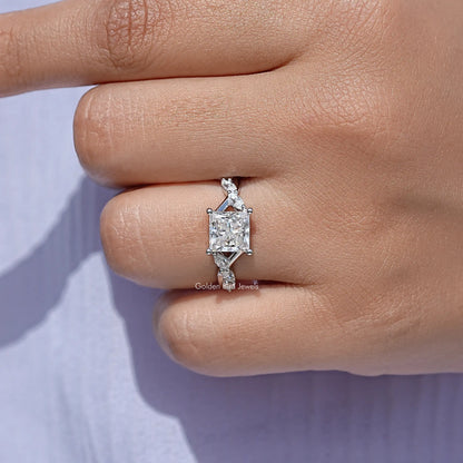 Colorless Square Cut Moissanite Floral Promise Ring