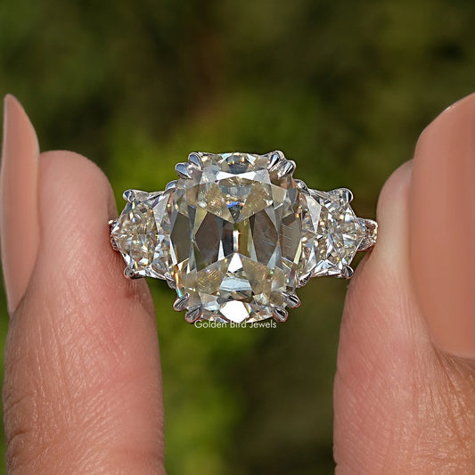 Old Mine Cushion Cut Antique Three Stone Moissanite Engagement Ring