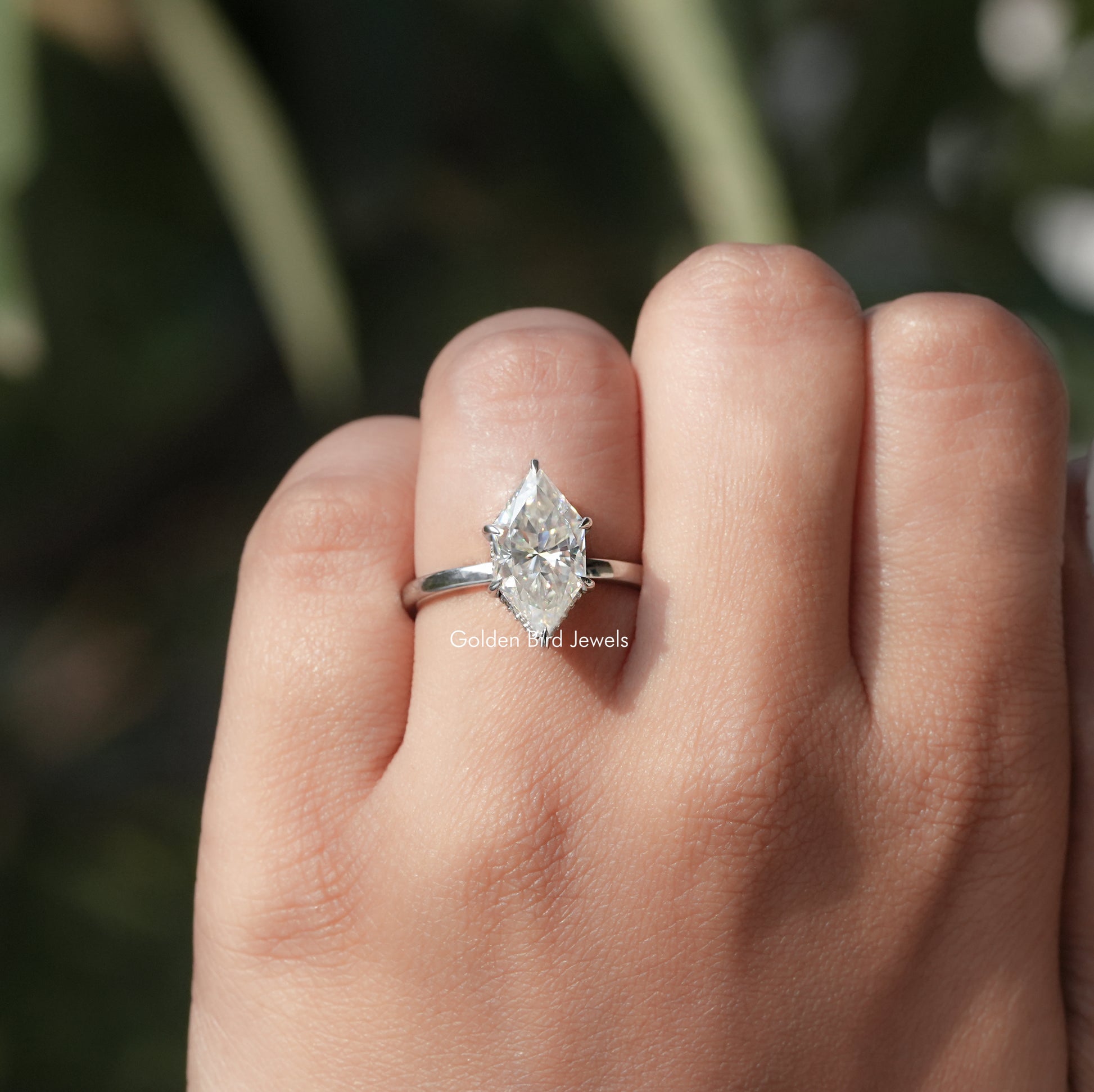 Close view of Dutch Marquise cut Moissanite Ring