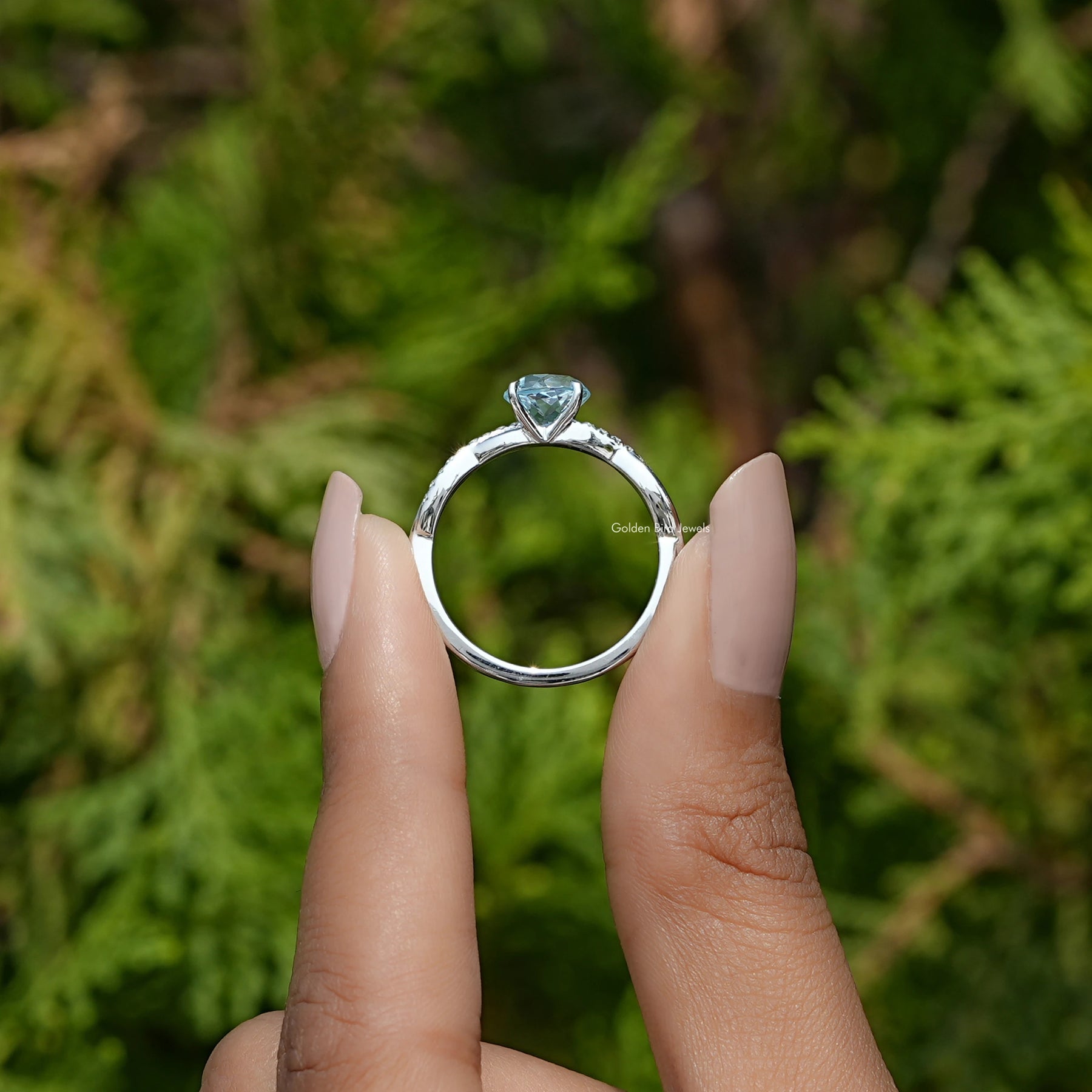 Aquamarine Round Cut Gemstone Ring