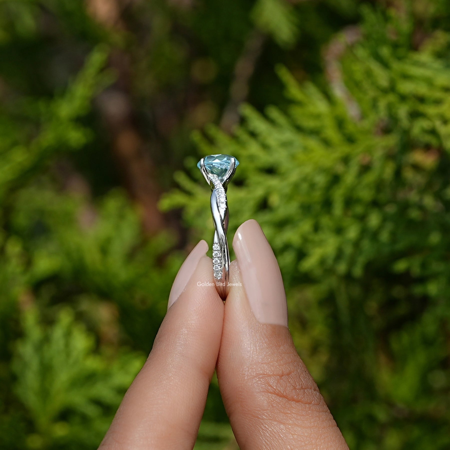 Aquamarine Round Cut Gemstone Ring