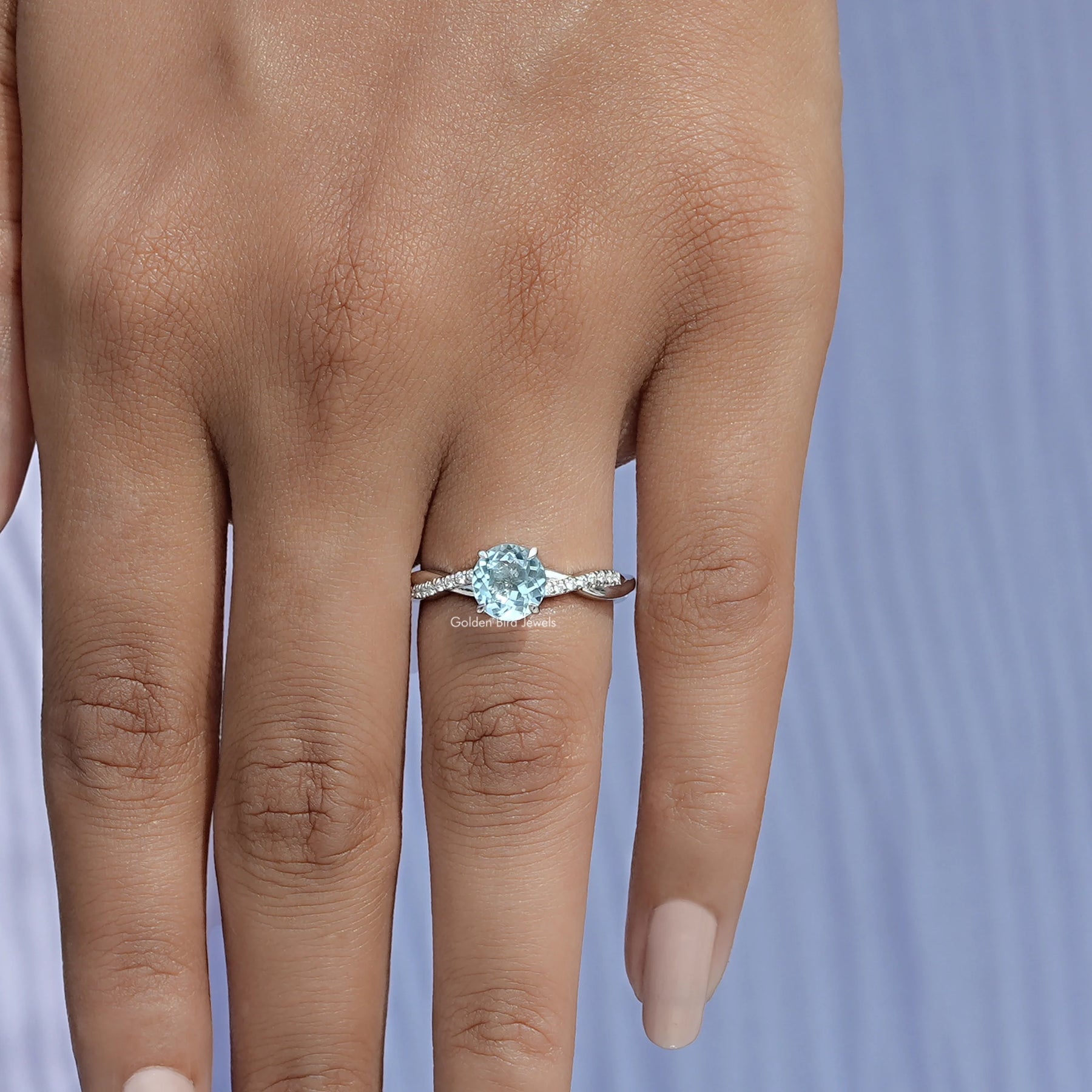 Aquamarine Round Cut Gemstone Ring