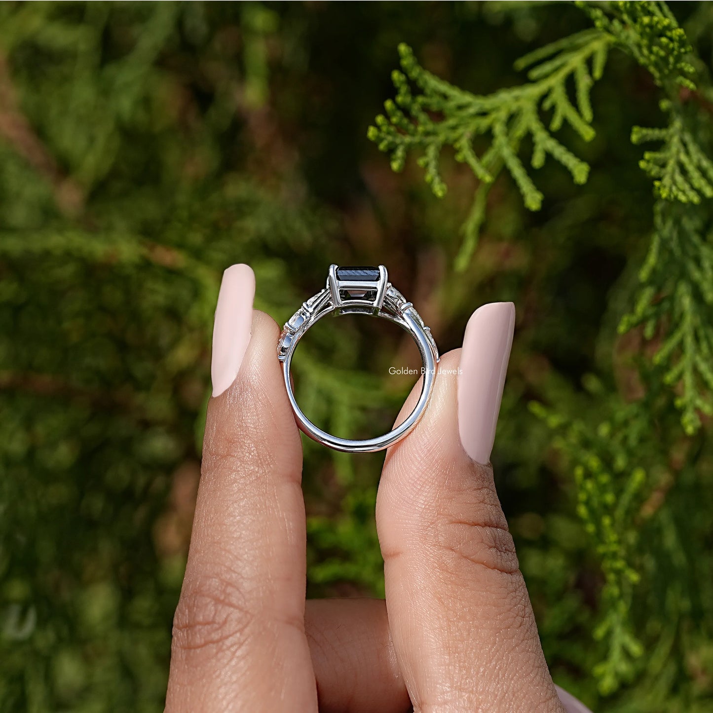 Black Asscher Gemstone Moissanite Engagement Ring