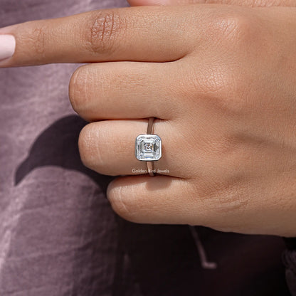 Asscher Cut Moiassnite Diamond Bezel Set Engagement Ring