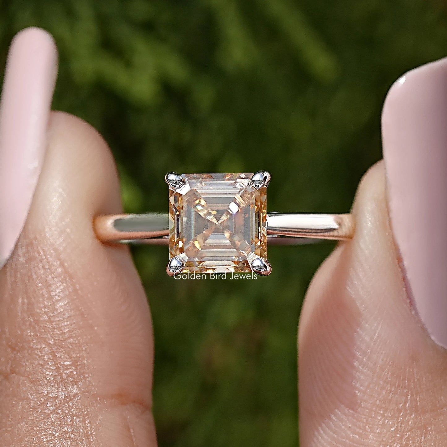 Asscher Cut Moissanite Gemstone Solitaire Ring