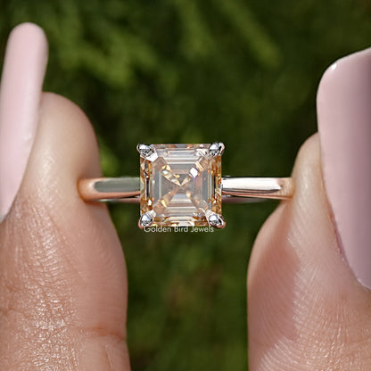 Asscher Cut Moissanite Gemstone Solitaire Ring