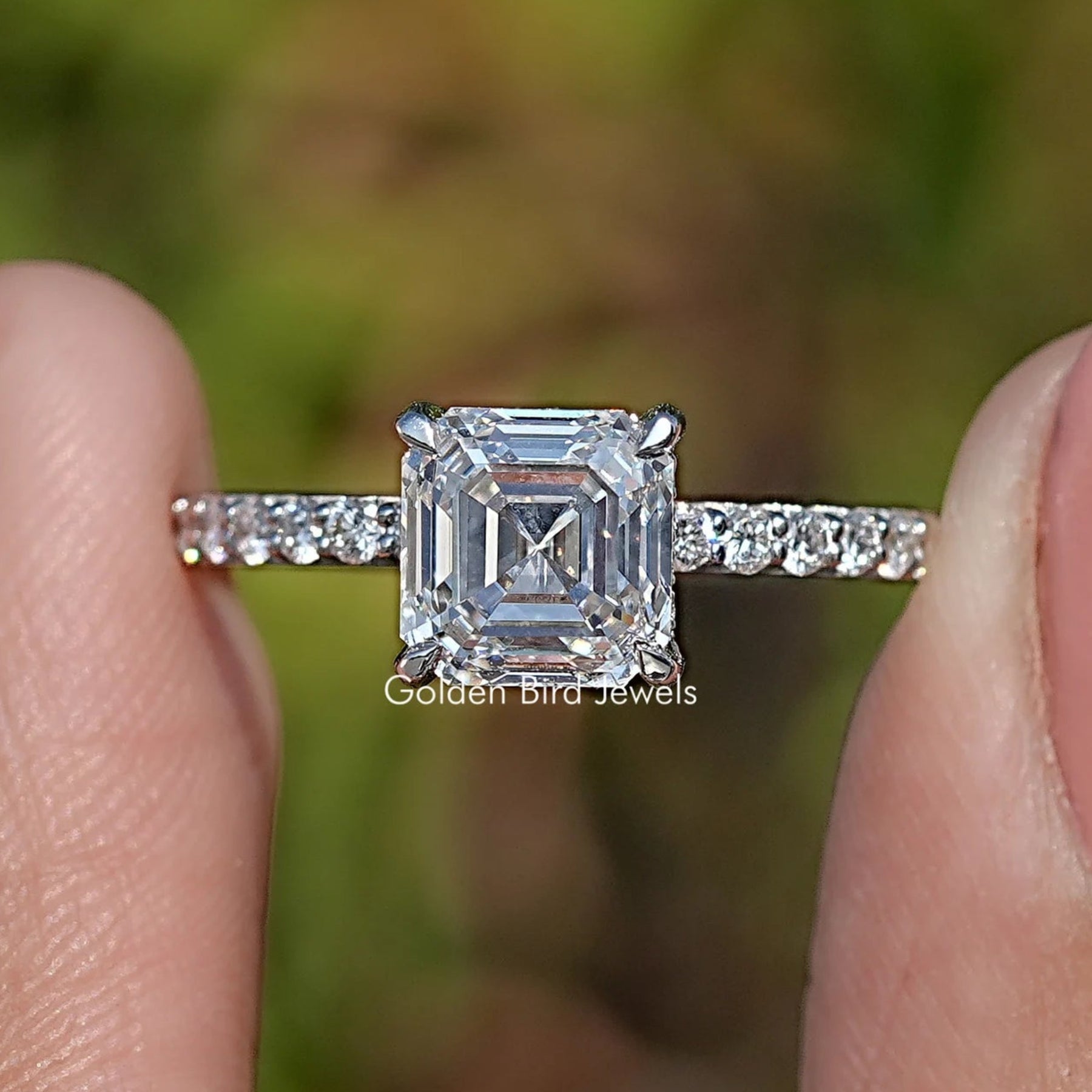 Asscher Cut Accent Lab Diamond Ring