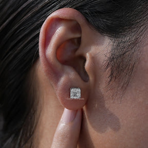 [Asscher Diamond Lab Grown Stud Earrings]-[Golden Bird Jewels]