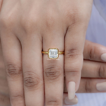 Top view of Bezel Set Asscher Cut Diamond Solitaire Ring