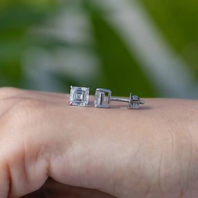 Asscher Cut Diamond Stud Earrings In White Gold