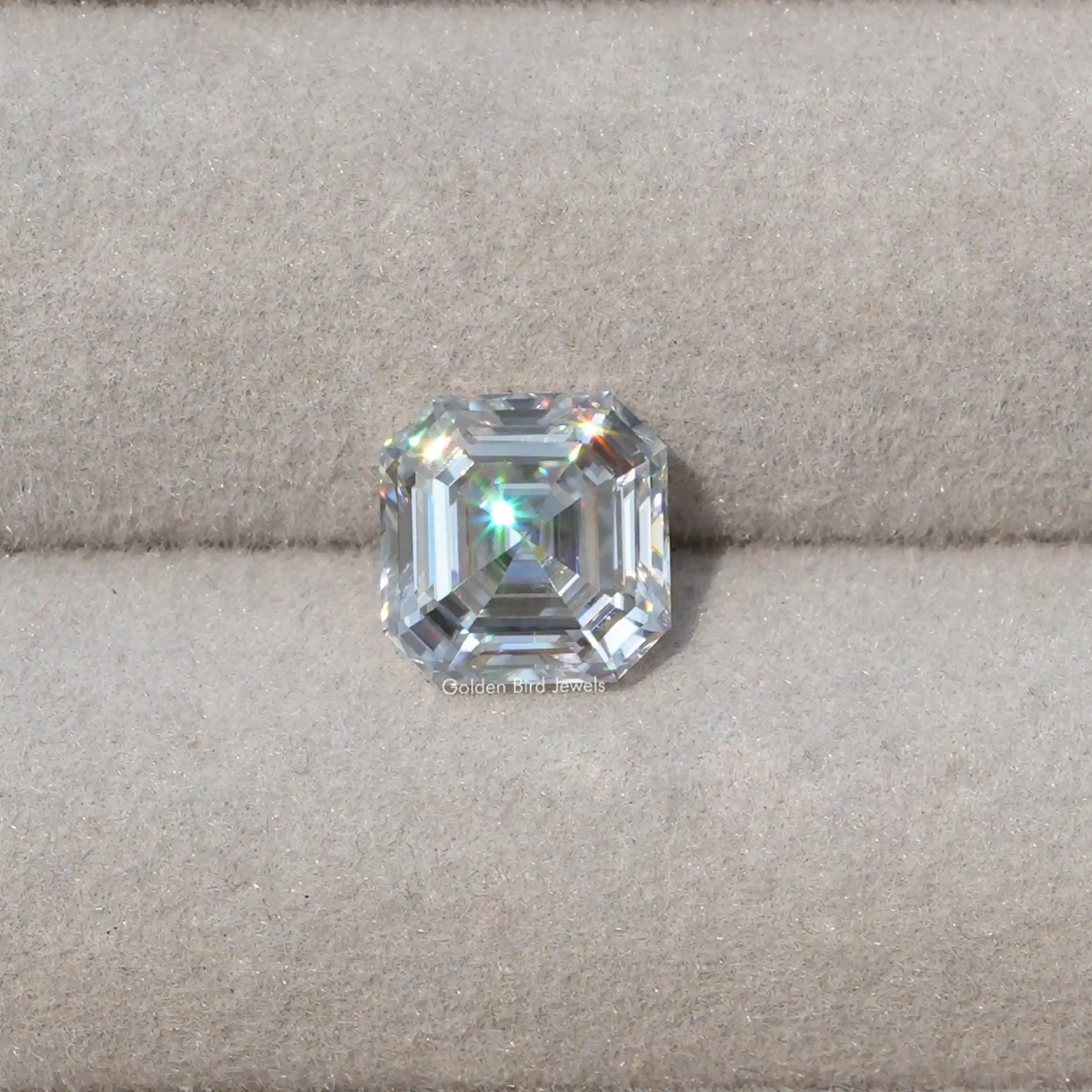 [Front view of asscher cut loose moissanite made of colorless color]-[Golden Bird Jewels]