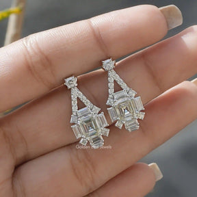 [Asscher cut moissanite dangle earrings made in 18k white gold]