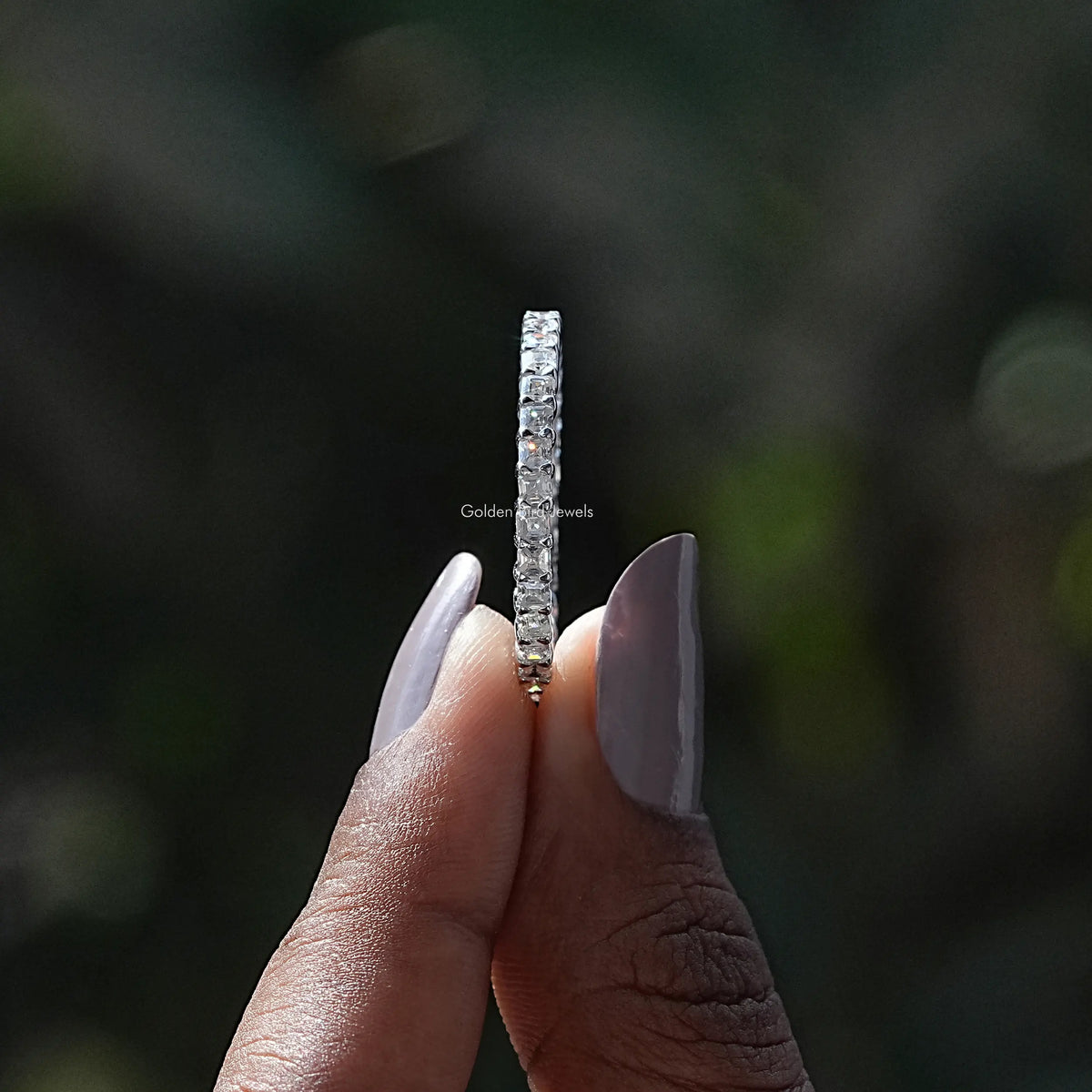 [Moissanite Asscher Cut White Gold Eternity Band]-[Golden Bird Jewels]