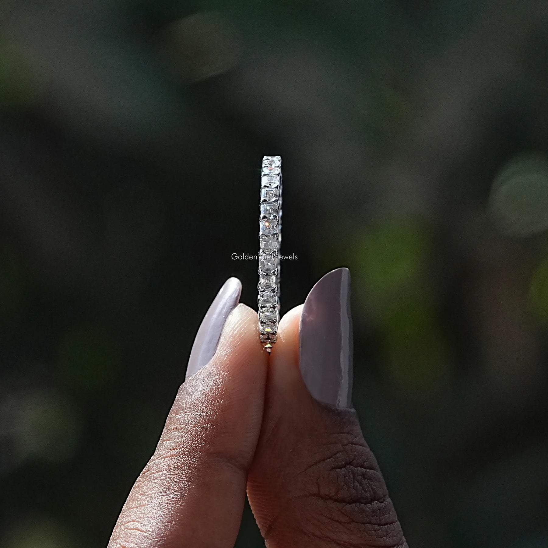 [Moissanite Asscher Cut White Gold Eternity Band]-[Golden Bird Jewels]