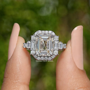 Asscher Cut Moissanite Halo Engagement Ring