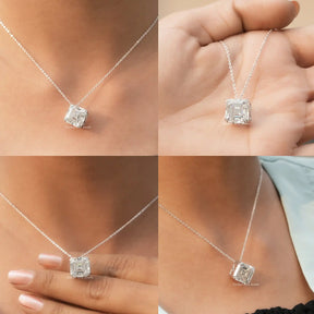 [White Gold Asscher Cut Moissanite Pendant]-[Golden Bird Jewels]