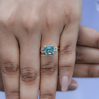 View of Asscher Five Stone Engagement Ring in prongs setting