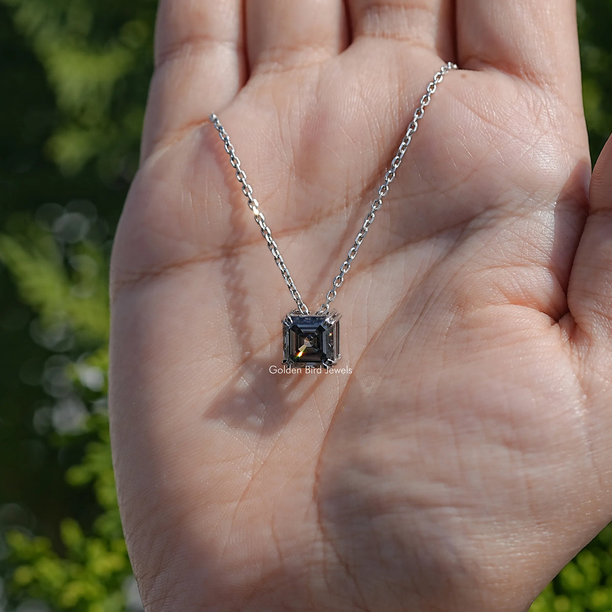 Gray Asscher Moissanite Solitaire Pendant