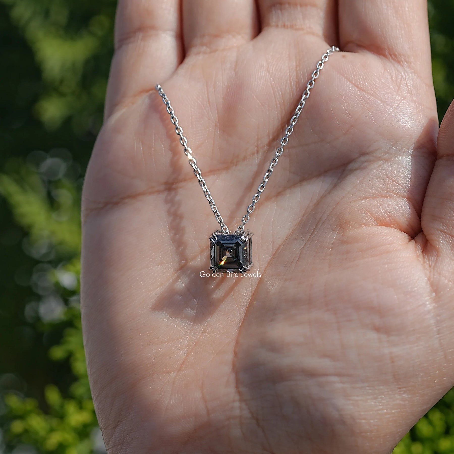 Gray Asscher Moissanite Solitaire Pendant