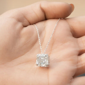 [Moissanite Asscher Cut Solitaire Pendant In White Gold]-[Golden Bird Jewels]