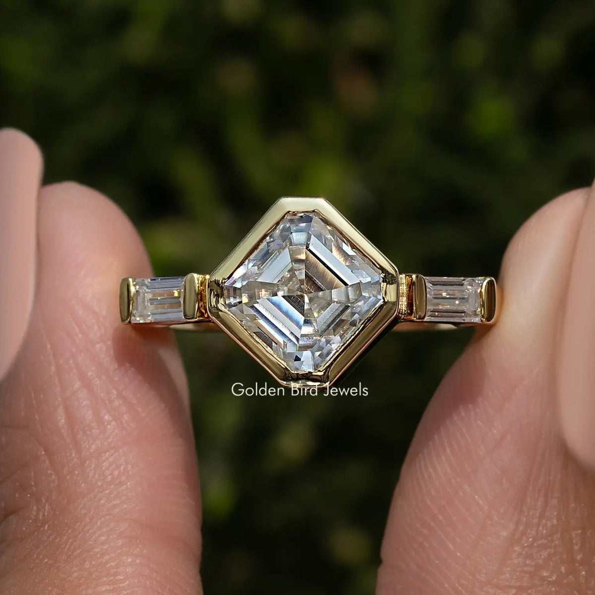 Asscher Cut Lab Diamond Three Stone Ring