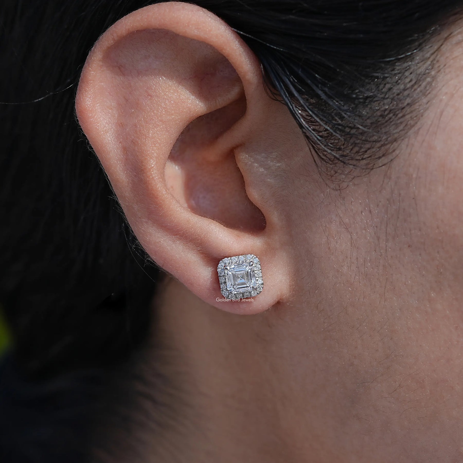 Asscher Cut Lab Grown Diamond Halo Stud Earrings