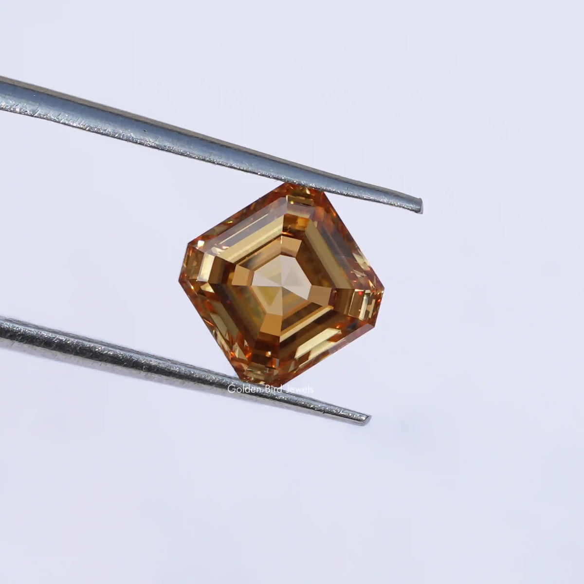 [Front view of moissanite asscher cut loose stone]-[Golden Bird Jewels]