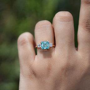 Close view of Asscher Five Stone Engagement Ring