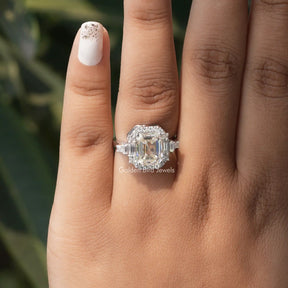 View of Asscher Cut Moissanite Halo Ring In White Gold