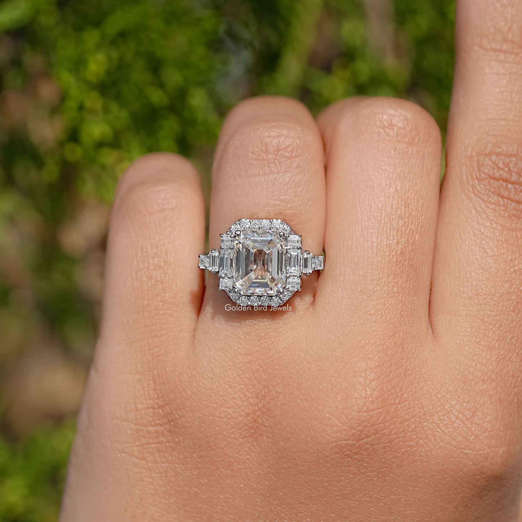 Asscher Cut Moissanite Halo Engagement Ring