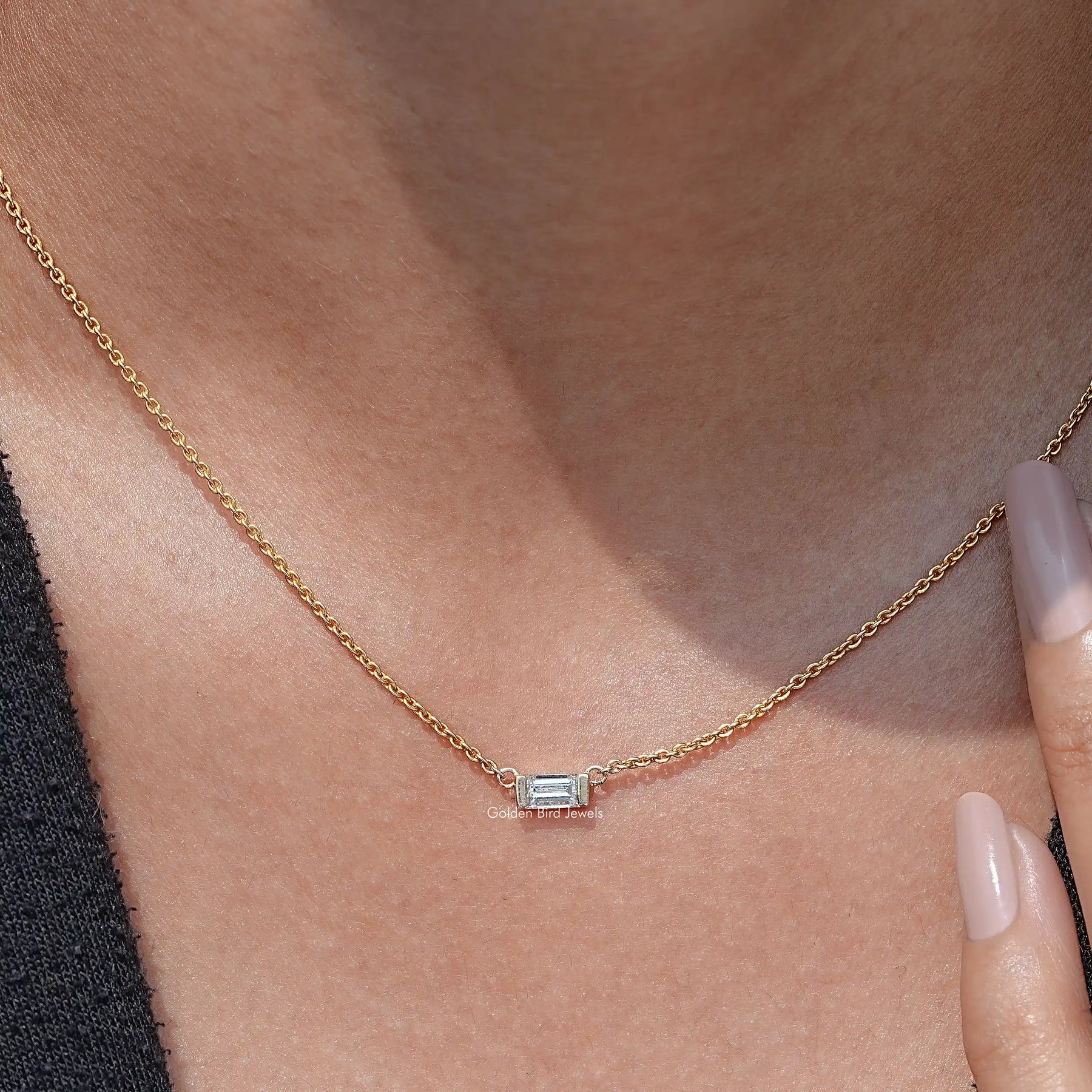 East West Baguette Cut Lab Diamond Pendant