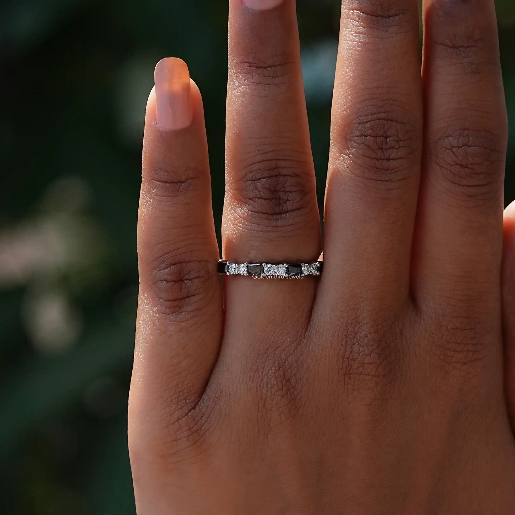 [White Gold Round Cut Wedding Band]-[Golden Bird Jewels]