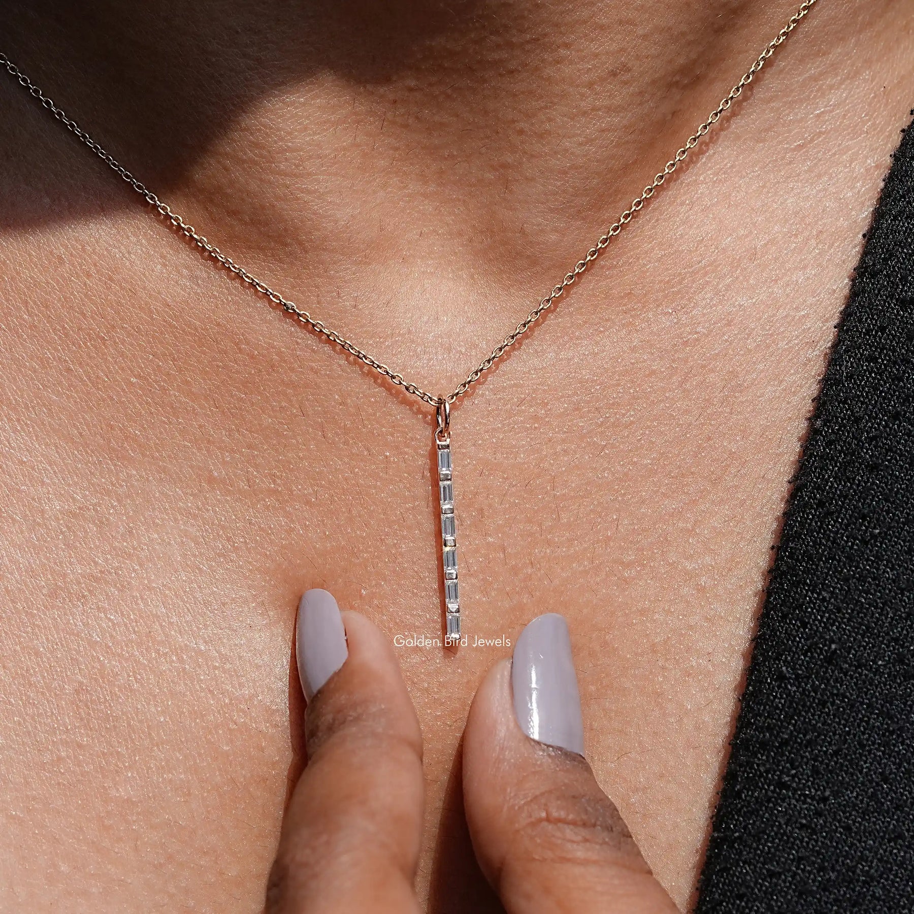 Baguette Cut Moissanite Vertical & Minimalist Bar Pendant