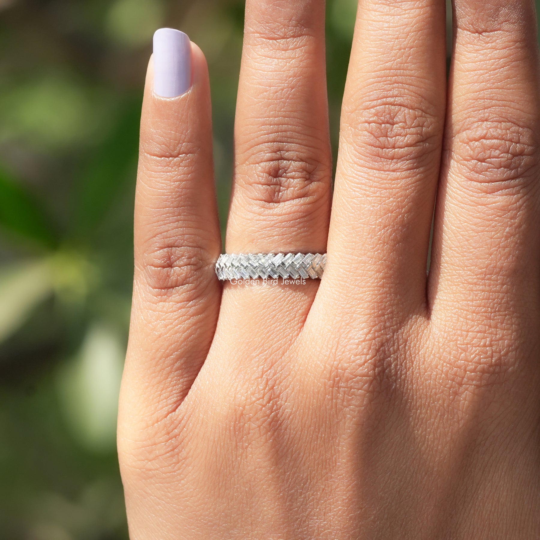 [Moissanite Baguette Cut Half Eternity Band]-[Golden Bird Jewels]