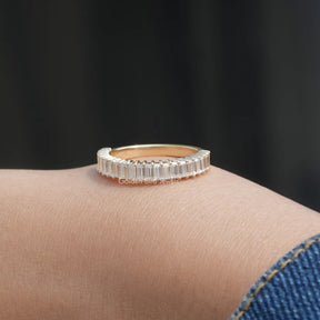 [Baguette Cut Moissanite Half Eternity Band With VVS Clarity]-[Golden Bird Jewels]