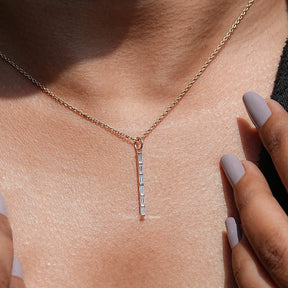 Baguette Cut Moissanite Vertical & Minimalist Bar Pendant