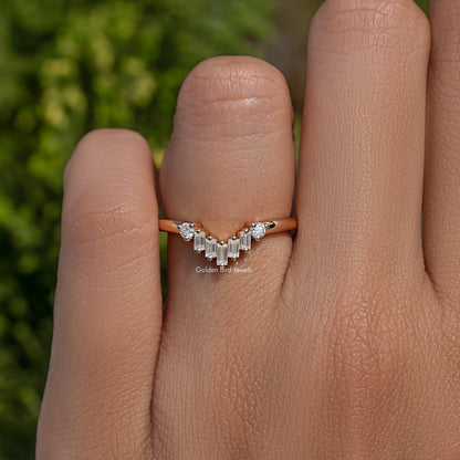 Baguette Cut Moissanite Curved Wedding Band
