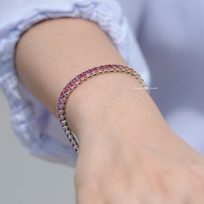 Multi Color Baguette Gemstone Tennis Bracelet