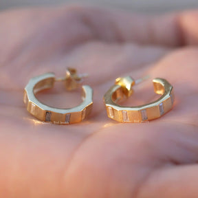 [Baguette Cut Huggie Earrings]-[Golden Bird Jewels]