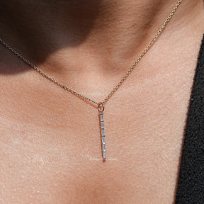 Baguette Cut Moissanite Vertical & Minimalist Bar Pendant