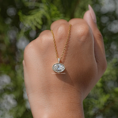 Oval Cut East West Lab Diamond Bezel Set Pendant
