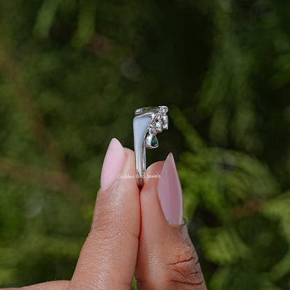 Multi Shape Gemstone Curved Bezel Set Engagement Ring