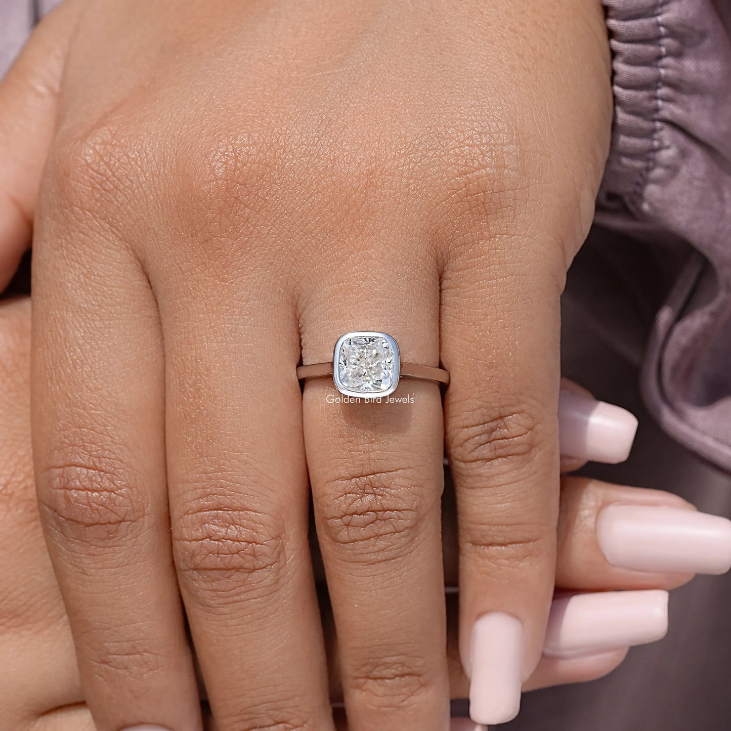 Cushion Moissanite Diamond Bezel Set Promise Ring